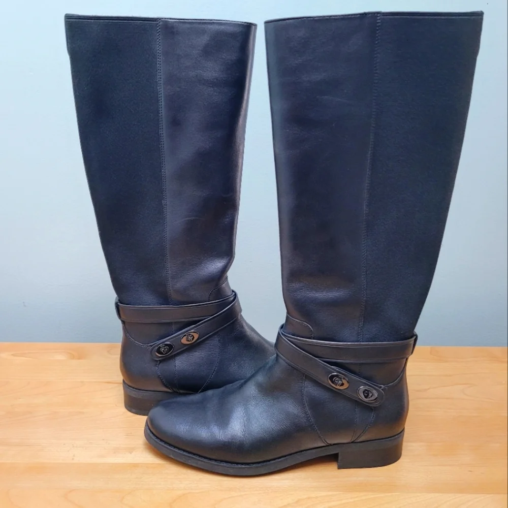 Coach Black Leather Knee-High Riding Boots